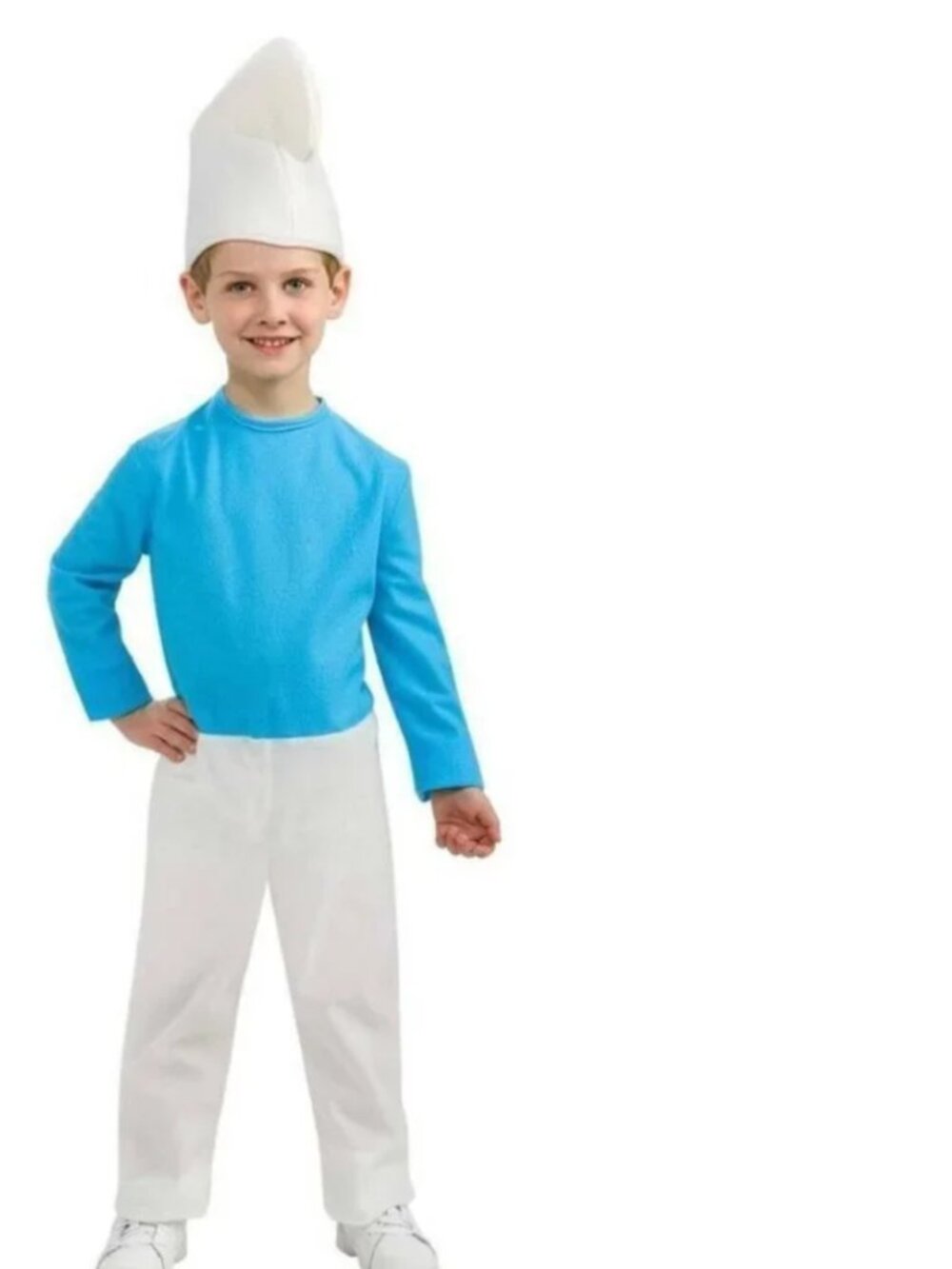 Smurf The Movie Halloween Costume 4/6 Blue White Jumpsuit Hat Boys Smurfs